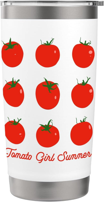 Tomato Girl Summer Cute Grid Retro Fruitcore Aesthetic Stainless Steel Insulated Tumbler