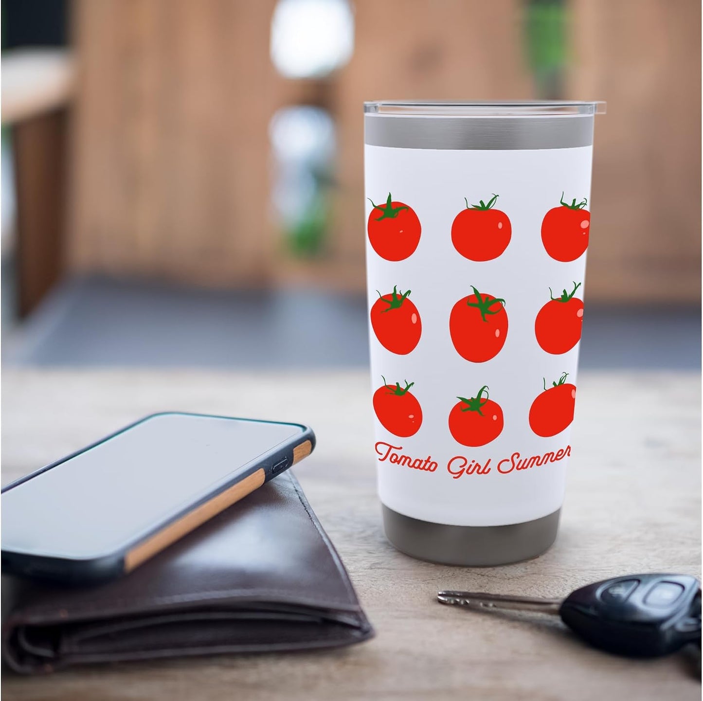 Tomato Girl Summer Cute Grid Retro Fruitcore Aesthetic Stainless Steel Insulated Tumbler