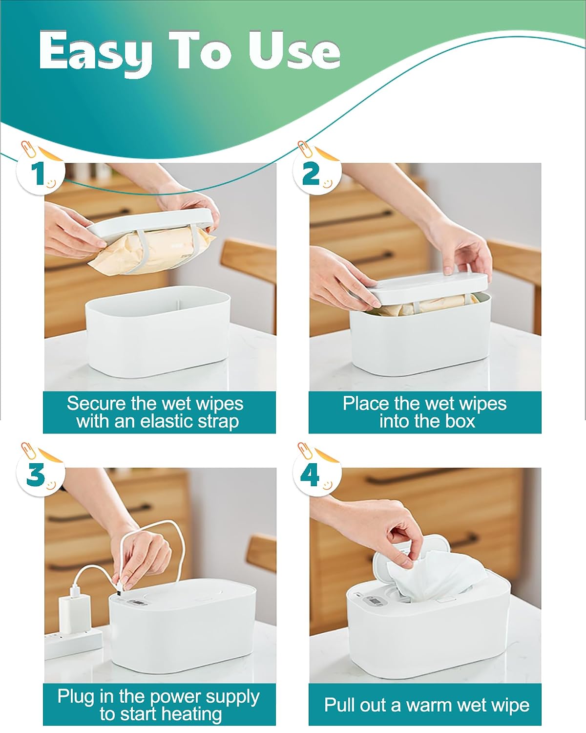 Banapoy Baby Wipe Warmer, USB Powered Dispenser, White