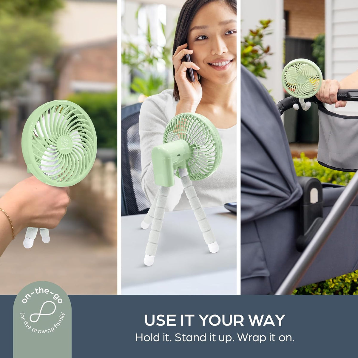 Smart Grip Deluxe Fan, Octopus Wrap Around Legs, Adjustable, Battery Operated
