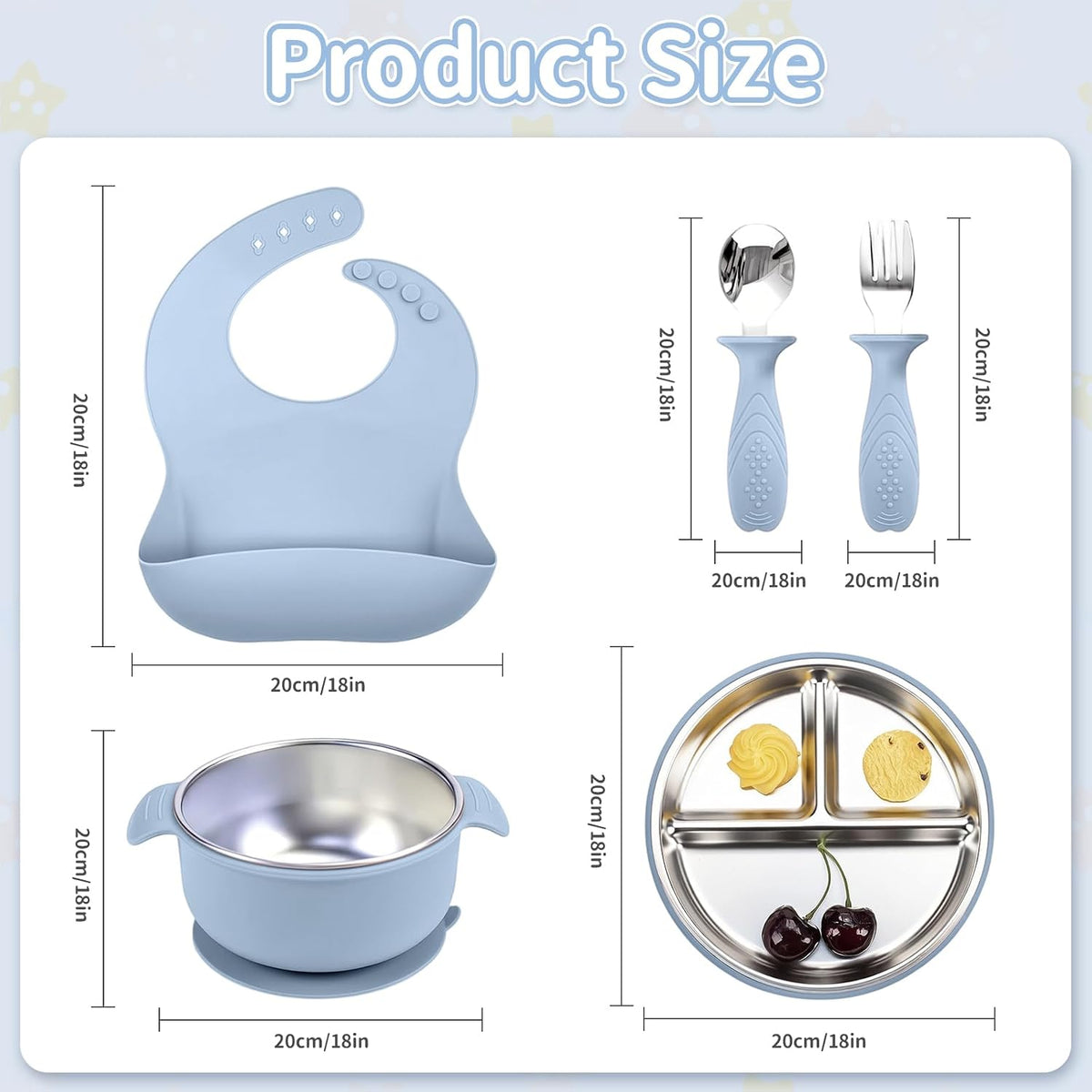 5-in-1 Stainless Steel Baby Feeding Set with Suction Plate & Spoon