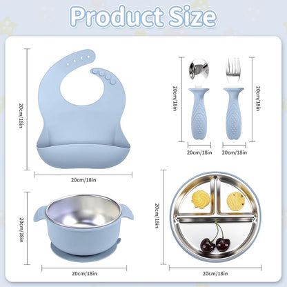 5-in-1 Stainless Steel Baby Feeding Set with Suction Plate & Spoon