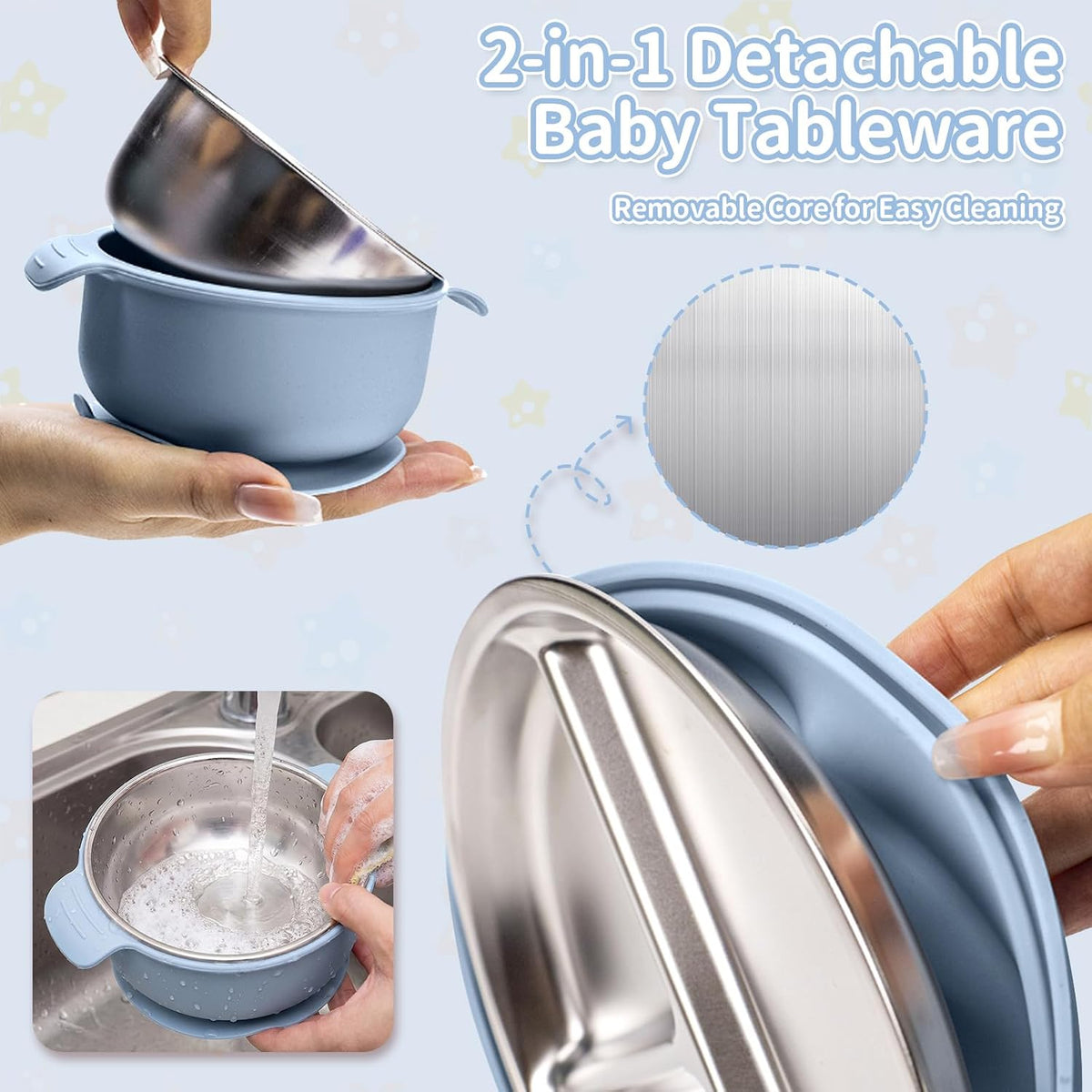 5-in-1 Stainless Steel Baby Feeding Set with Suction Plate & Spoon