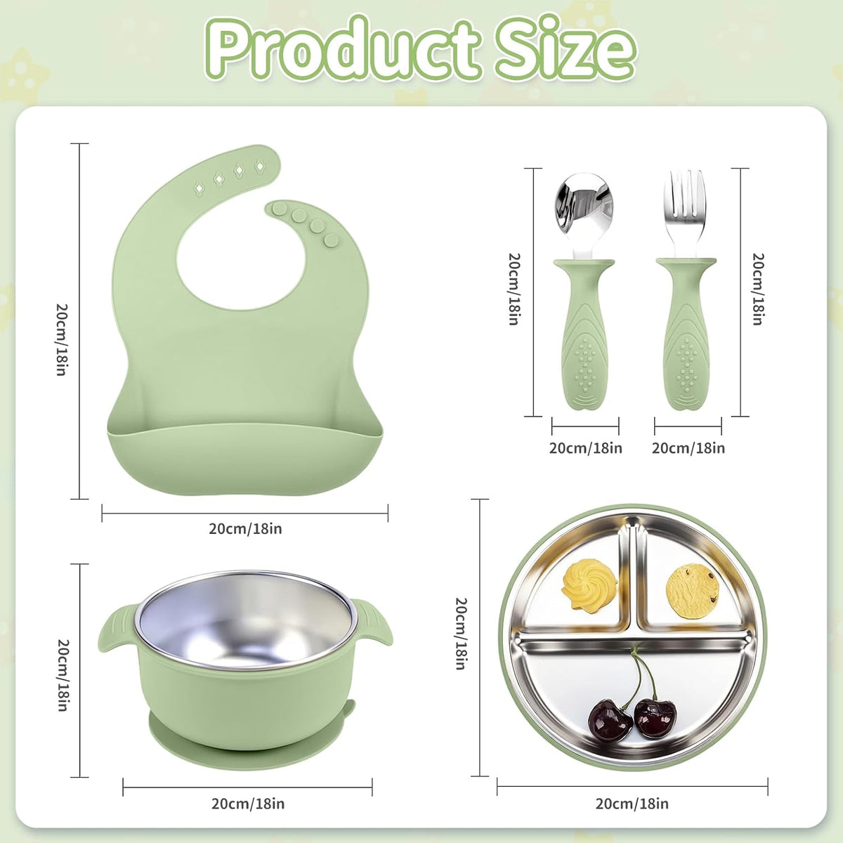 5-in-1 Stainless Steel Baby Feeding Set with Suction Plate & Spoon