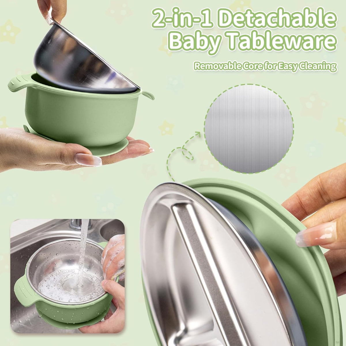 5-in-1 Stainless Steel Baby Feeding Set with Suction Plate & Spoon