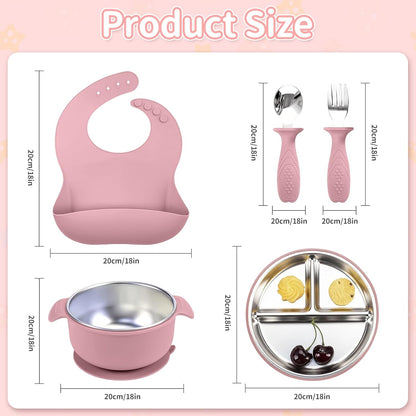 5-in-1 Stainless Steel Baby Feeding Set with Suction Plate & Spoon
