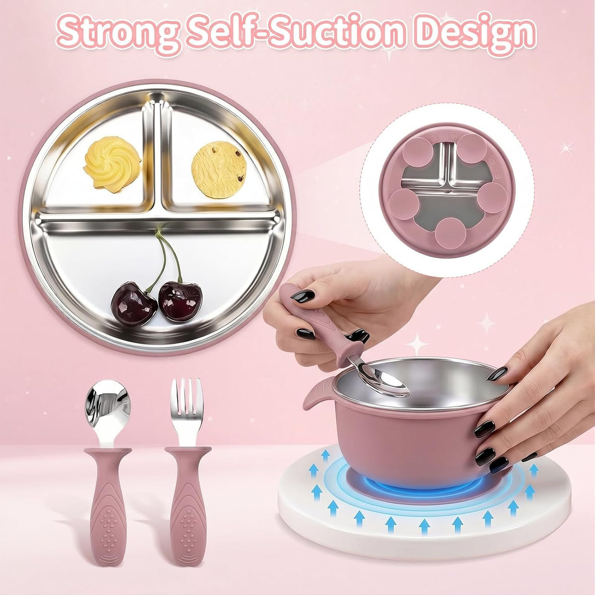 5-in-1 Stainless Steel Baby Feeding Set with Suction Plate & Spoon