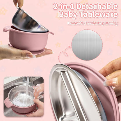 5-in-1 Stainless Steel Baby Feeding Set with Suction Plate & Spoon