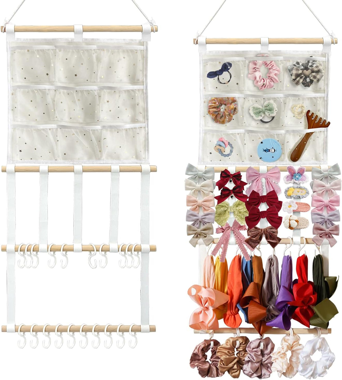 Headband Holder Bows Organizer for Girls | High Capacity Wall Mounted Hair Accessories Organizer Holder for Hair Bows & Clips | Girls Room Wall Decor