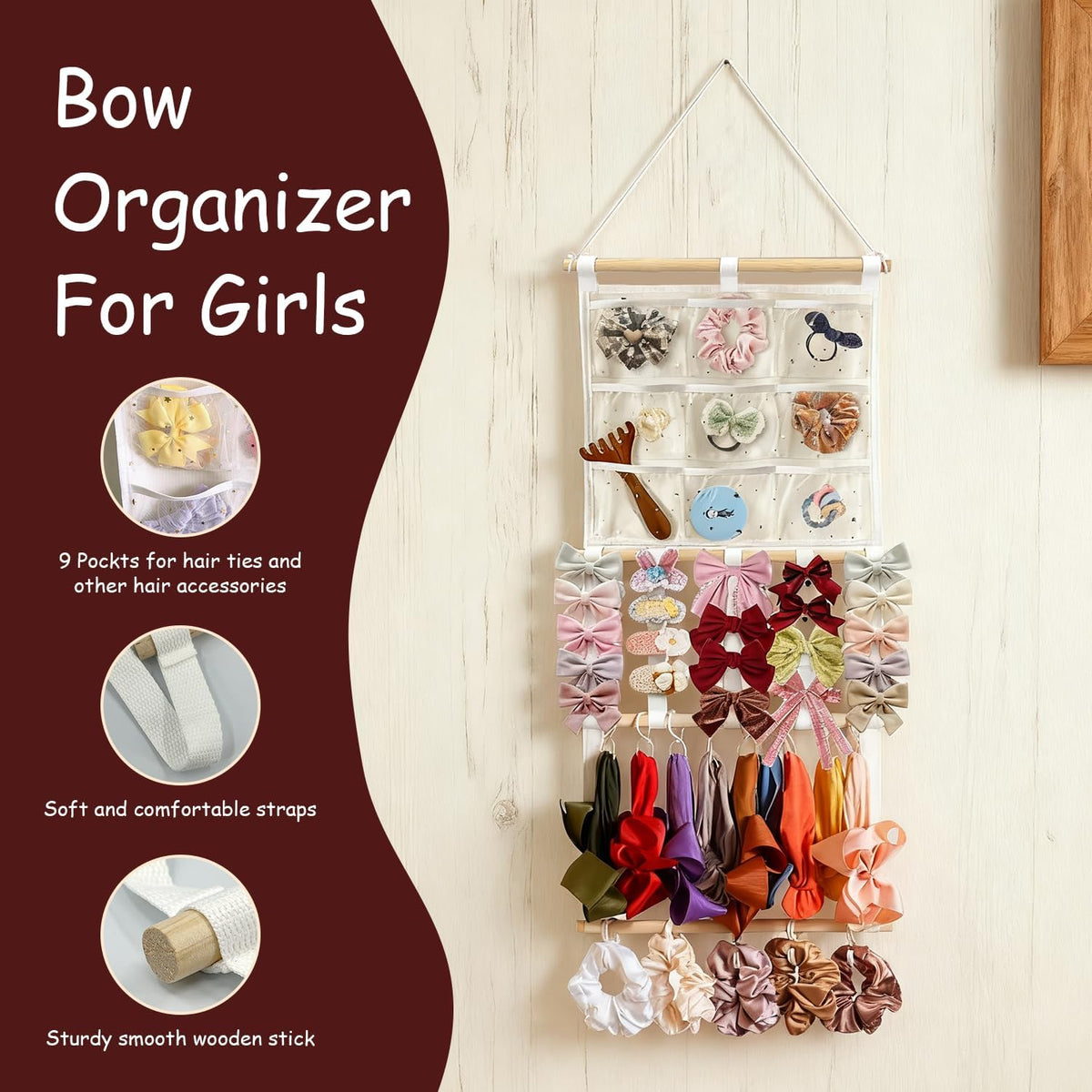 Headband Holder Bows Organizer for Girls | High Capacity Wall Mounted Hair Accessories Organizer Holder for Hair Bows & Clips | Girls Room Wall Decor