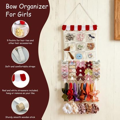 Headband Holder Bows Organizer for Girls | High Capacity Wall Mounted Hair Accessories Organizer Holder for Hair Bows & Clips | Girls Room Wall Decor