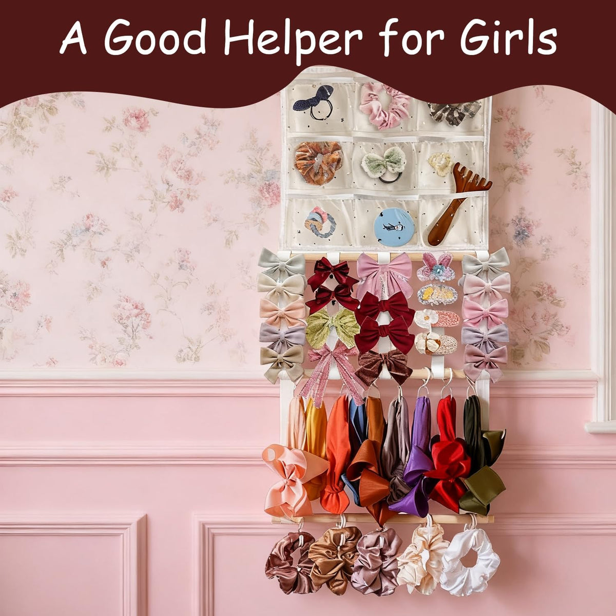 Headband Holder Bows Organizer for Girls | High Capacity Wall Mounted Hair Accessories Organizer Holder for Hair Bows & Clips | Girls Room Wall Decor