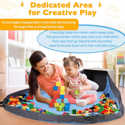 Toy Storage Organizer with Attached Play Mat for Kids – 13" x 13" x 13" Stackable and Foldable Cubby Box Nursery Organizers, Storage Bins with Lid for Playroom (Cream Bamboo)