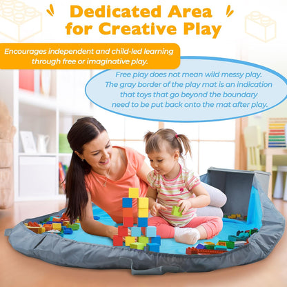 Toy Storage Organizer with Attached Play Mat for Kids – 13" x 13" x 13" Stackable and Foldable Cubby Box Nursery Organizers, Storage Bins with Lid for Playroom (Cream Bamboo)