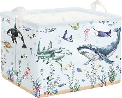 Ocean Animals Baby Laundry Hamper Collapsible Clothes Kids Storage Basket Large Boys Girls Gift Toy Box Bin for Nursery Room, Sea Turtle, 63L