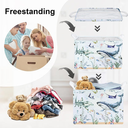Ocean Animals Baby Laundry Hamper Collapsible Clothes Kids Storage Basket Large Boys Girls Gift Toy Box Bin for Nursery Room, Sea Turtle, 63L