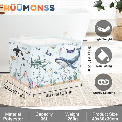 Ocean Animals Baby Laundry Hamper Collapsible Clothes Kids Storage Basket Large Boys Girls Gift Toy Box Bin for Nursery Room, Sea Turtle, 63L