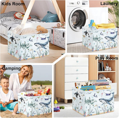 Ocean Animals Baby Laundry Hamper Collapsible Clothes Kids Storage Basket Large Boys Girls Gift Toy Box Bin for Nursery Room, Sea Turtle, 63L