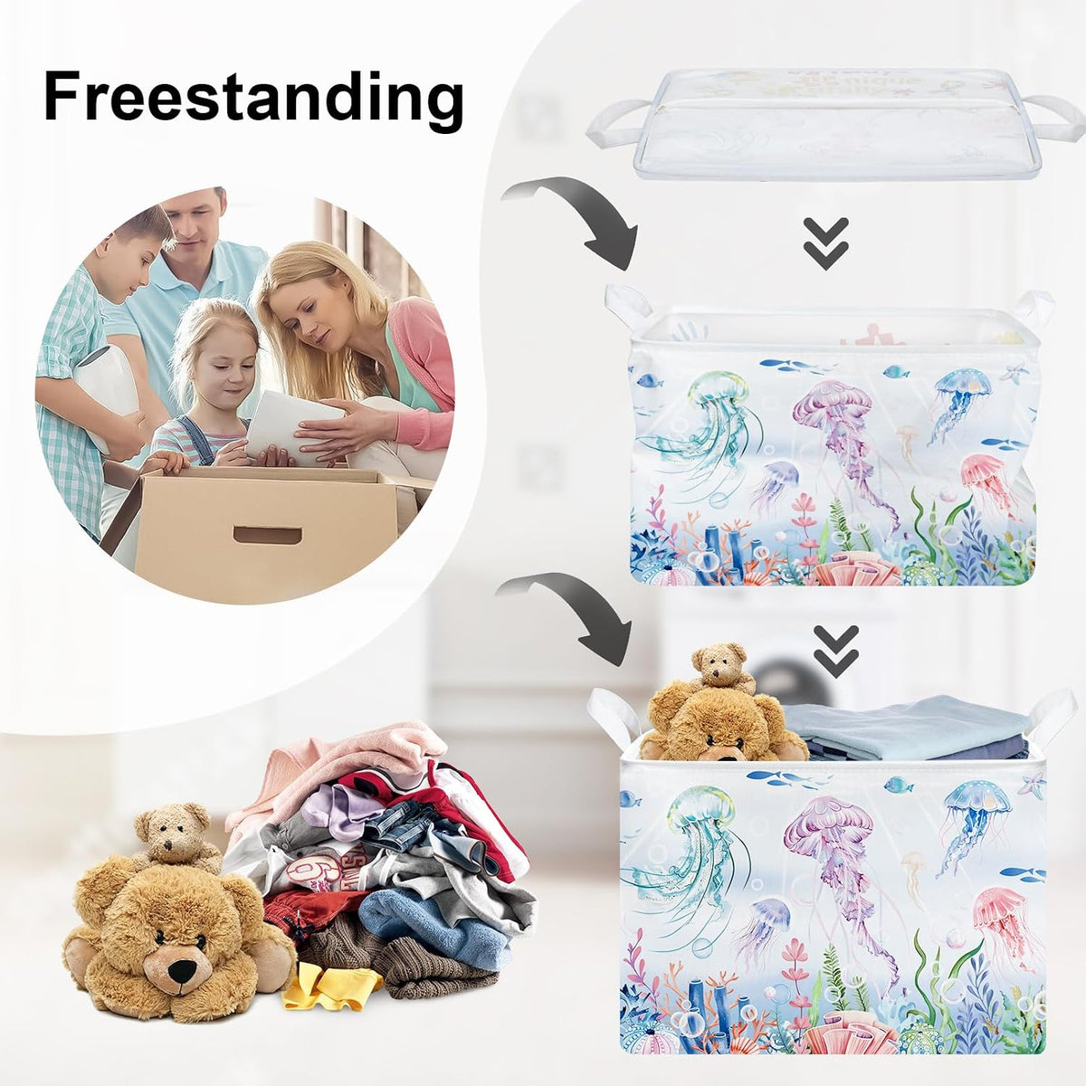 Ocean Animals Baby Laundry Hamper Collapsible Clothes Kids Storage Basket Large Boys Girls Gift Toy Box Bin for Nursery Room, Sea Turtle, 63L