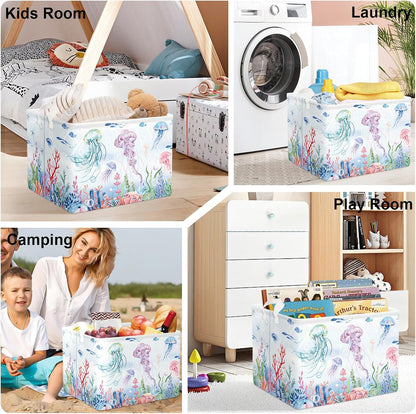 Ocean Animals Baby Laundry Hamper Collapsible Clothes Kids Storage Basket Large Boys Girls Gift Toy Box Bin for Nursery Room, Sea Turtle, 63L