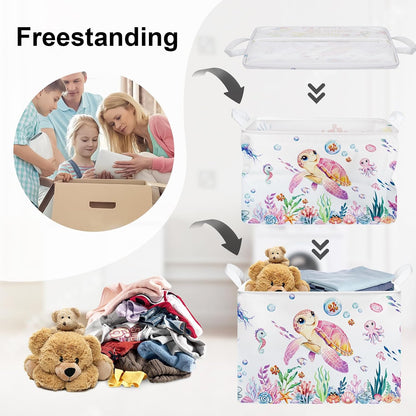 Ocean Animals Baby Laundry Hamper Collapsible Clothes Kids Storage Basket Large Boys Girls Gift Toy Box Bin for Nursery Room, Sea Turtle, 63L