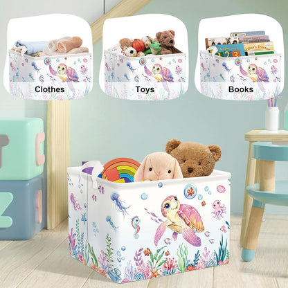 Ocean Animals Baby Laundry Hamper Collapsible Clothes Kids Storage Basket Large Boys Girls Gift Toy Box Bin for Nursery Room, Sea Turtle, 63L