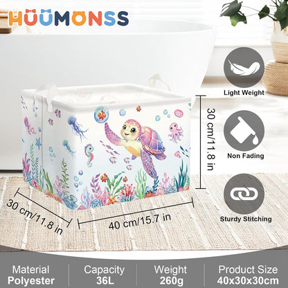Ocean Animals Baby Laundry Hamper Collapsible Clothes Kids Storage Basket Large Boys Girls Gift Toy Box Bin for Nursery Room, Sea Turtle, 63L