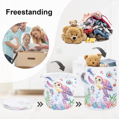 Ocean Animals Baby Laundry Hamper Collapsible Clothes Kids Storage Basket Large Boys Girls Gift Toy Box Bin for Nursery Room, Sea Turtle, 63L