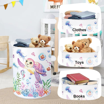 Ocean Animals Baby Laundry Hamper Collapsible Clothes Kids Storage Basket Large Boys Girls Gift Toy Box Bin for Nursery Room, Sea Turtle, 63L