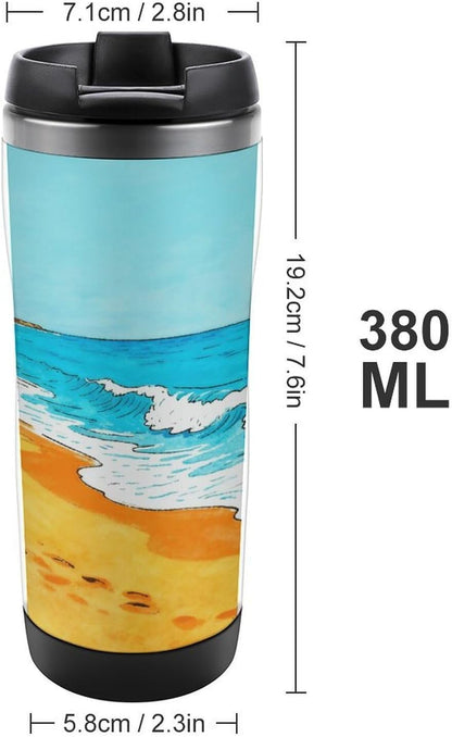 13oz Insulated Travel Coffee Mug Reusable Coffee Cup Water Bottle | Ocean Beach Travel Mug with Leak Proof Lid Double Wall Stainless Steel Coffee Tumbler Personalized Gift