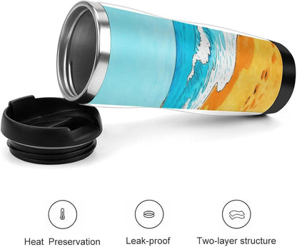 13oz Insulated Travel Coffee Mug Reusable Coffee Cup Water Bottle | Ocean Beach Travel Mug with Leak Proof Lid Double Wall Stainless Steel Coffee Tumbler Personalized Gift