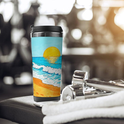 13oz Insulated Travel Coffee Mug Reusable Coffee Cup Water Bottle | Ocean Beach Travel Mug with Leak Proof Lid Double Wall Stainless Steel Coffee Tumbler Personalized Gift