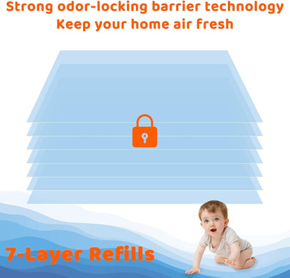 90 Bags Diaper Pail Refills Bags Compatible with Genie Easy Roll Signature & Platinum Diaper Pails | 7-Layer OdorLock Technology | Up to 10 Months Use,3 Pack