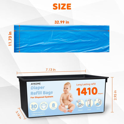 90 Bags Diaper Pail Refills Bags Compatible with Genie Easy Roll Signature & Platinum Diaper Pails | 7-Layer OdorLock Technology | Up to 10 Months Use,3 Pack