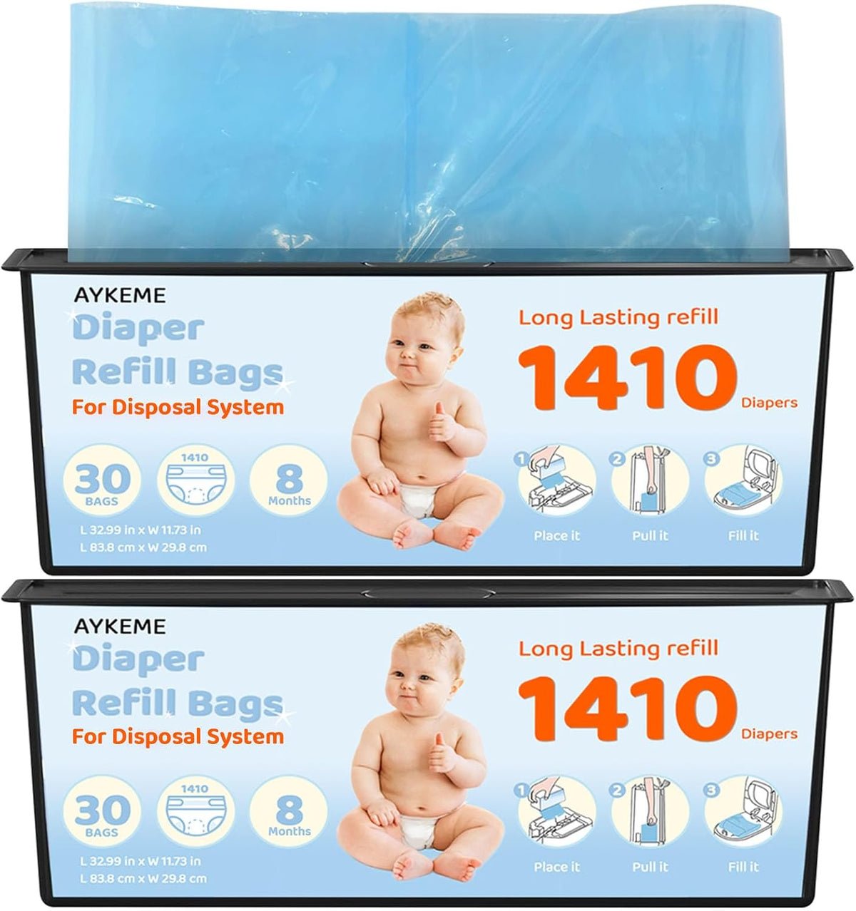 90 Bags Diaper Pail Refills Bags Compatible with Genie Easy Roll Signature & Platinum Diaper Pails | 7-Layer OdorLock Technology | Up to 10 Months Use,3 Pack