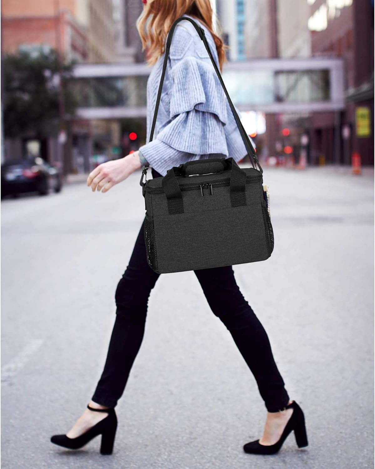 8-Cup Drink Carrier for Delivery Insulated Tote Bag, Black | Adjustable Dividers, Handle & Shoulder Strap,Reusable for Beverages,Food Take Out,Outdoors