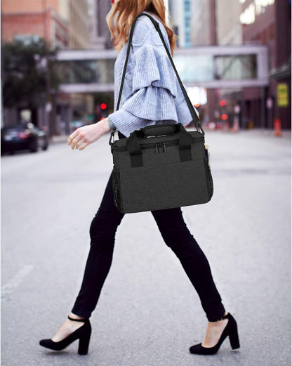 8-Cup Drink Carrier for Delivery Insulated Tote Bag, Black | Adjustable Dividers, Handle & Shoulder Strap,Reusable for Beverages,Food Take Out,Outdoors