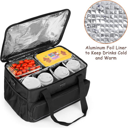 8-Cup Drink Carrier for Delivery Insulated Tote Bag, Black | Adjustable Dividers, Handle & Shoulder Strap,Reusable for Beverages,Food Take Out,Outdoors
