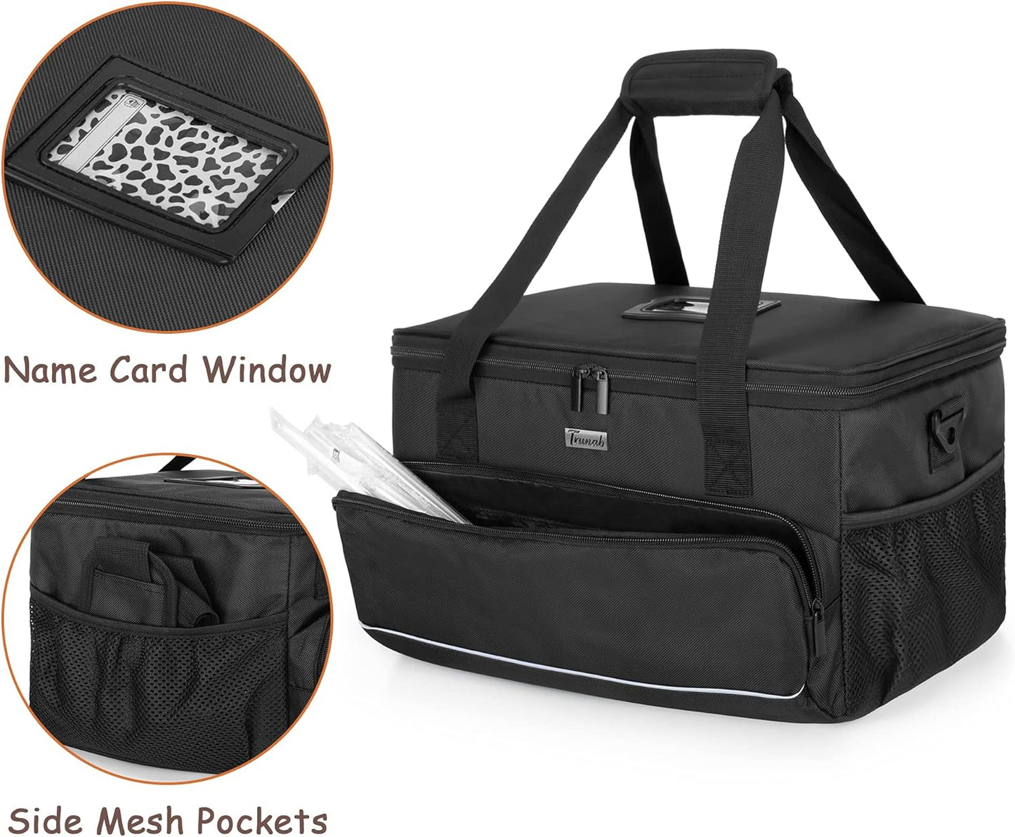 8-Cup Drink Carrier for Delivery Insulated Tote Bag, Black | Adjustable Dividers, Handle & Shoulder Strap,Reusable for Beverages,Food Take Out,Outdoors