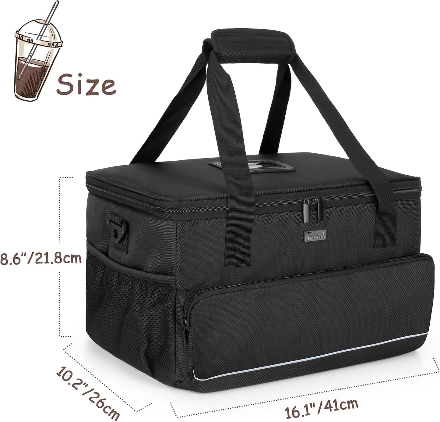 8-Cup Drink Carrier for Delivery Insulated Tote Bag, Black | Adjustable Dividers, Handle & Shoulder Strap,Reusable for Beverages,Food Take Out,Outdoors
