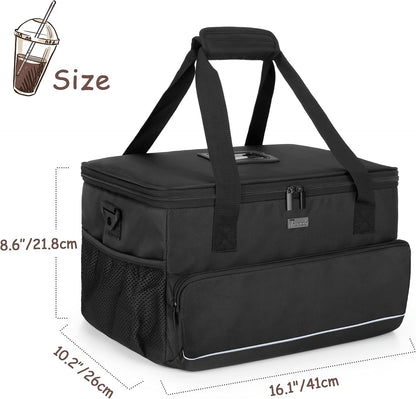 8-Cup Drink Carrier for Delivery Insulated Tote Bag, Black | Adjustable Dividers, Handle & Shoulder Strap,Reusable for Beverages,Food Take Out,Outdoors