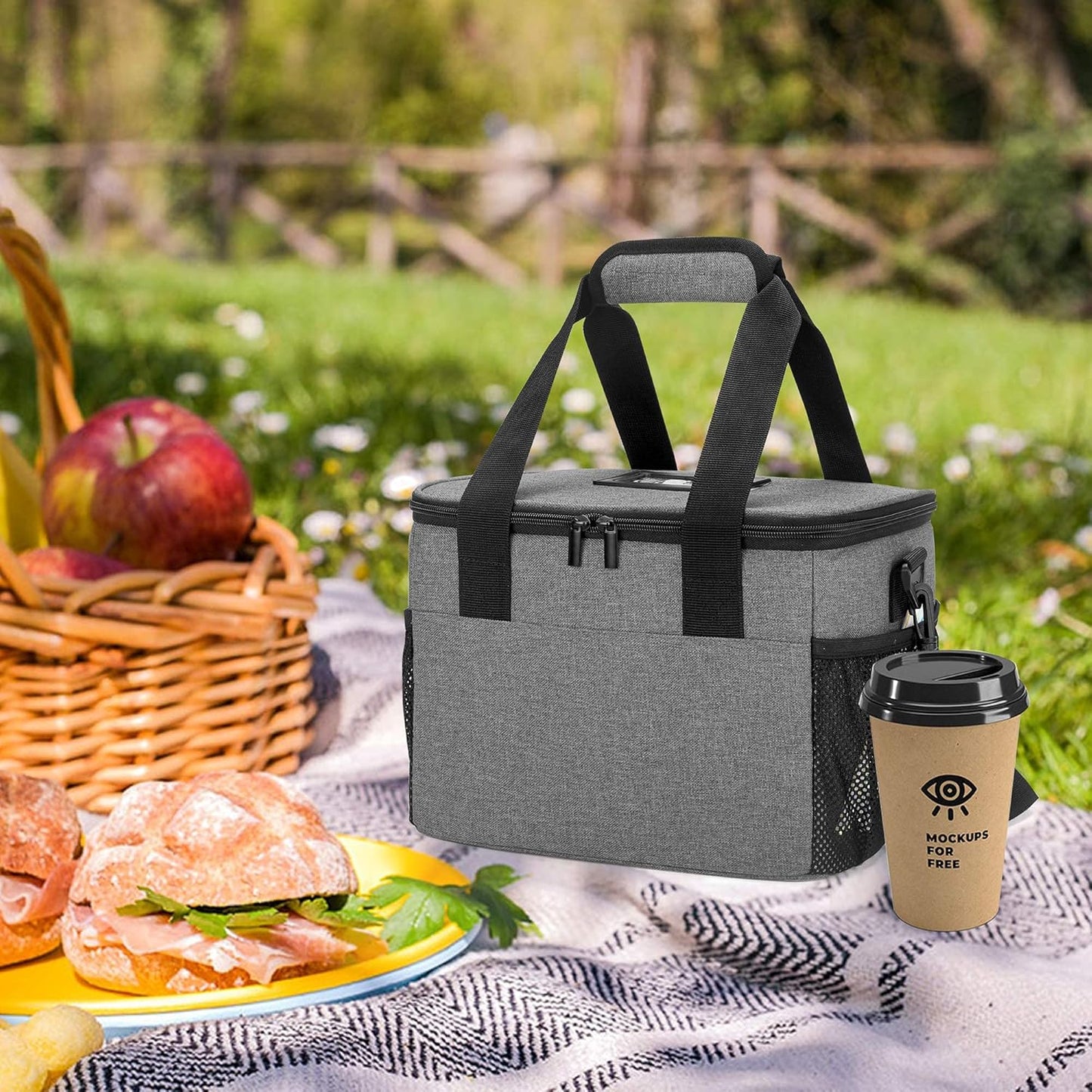 8-Cup Drink Carrier for Delivery Insulated Tote Bag, Black | Adjustable Dividers, Handle & Shoulder Strap,Reusable for Beverages,Food Take Out,Outdoors
