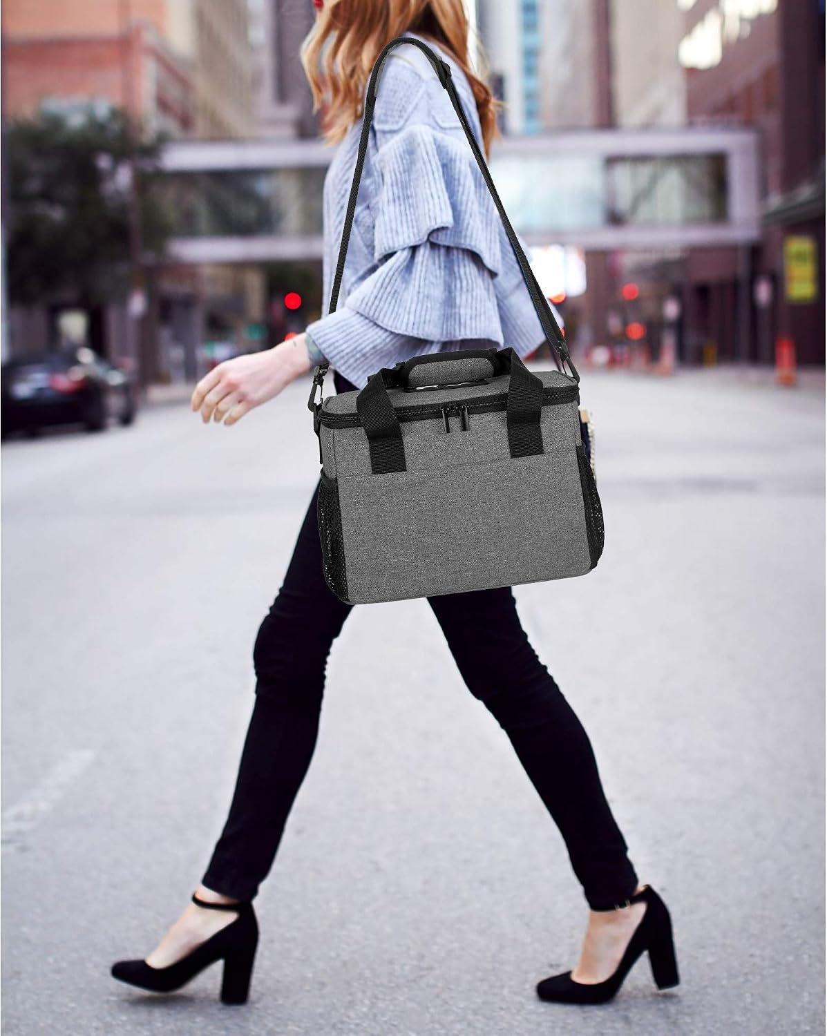 8-Cup Drink Carrier for Delivery Insulated Tote Bag, Black | Adjustable Dividers, Handle & Shoulder Strap,Reusable for Beverages,Food Take Out,Outdoors