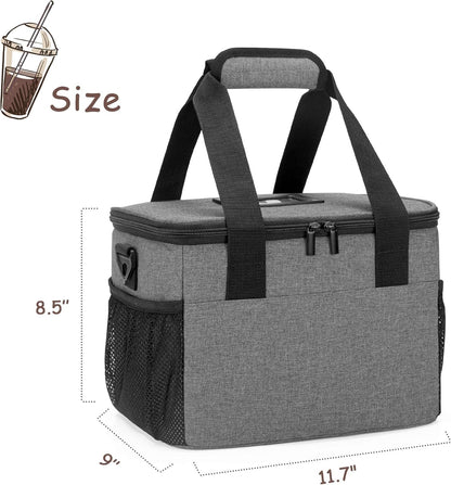 8-Cup Drink Carrier for Delivery Insulated Tote Bag, Black | Adjustable Dividers, Handle & Shoulder Strap,Reusable for Beverages,Food Take Out,Outdoors
