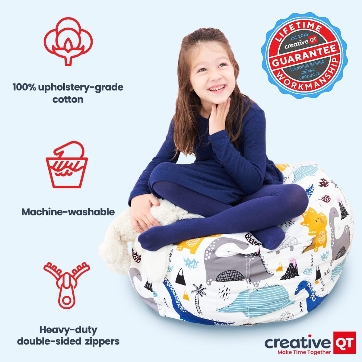 Stuffed Animal Storage Bean Bag Chair - X-Large, 38 in, Pink & White Stripe - Toy Storage Organizer & Stuffed Animal Organizer - Bag for Kids Room & Toy Organization