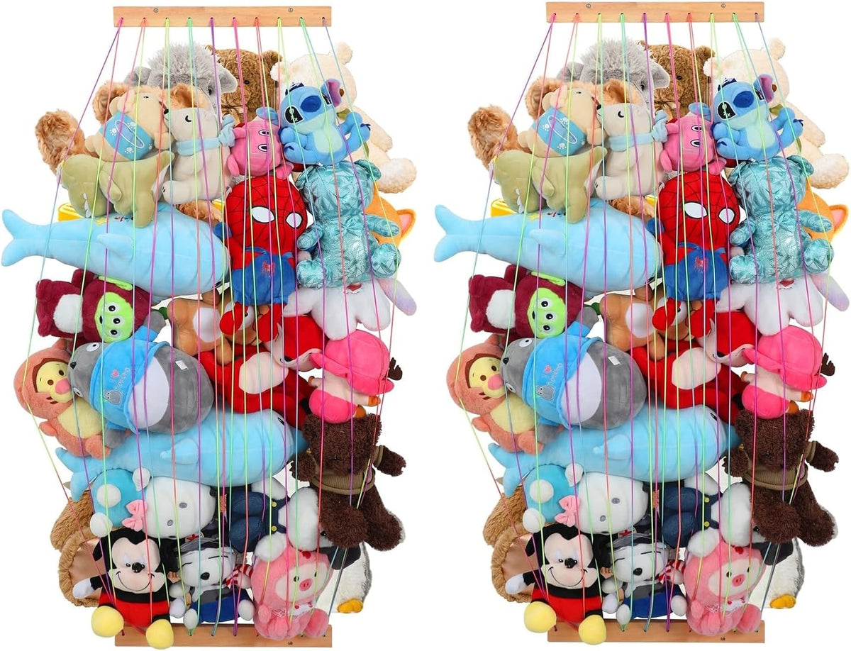 Stuffed Animal Storage Organizers,Plush Animals Holder,Hanging Plushie Zoo Hammock Net for Playroom Bedroom With Adjustable Length,Large,Upgraded (Natural Wood)