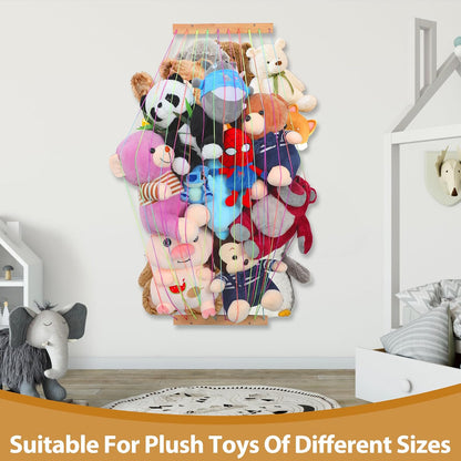 Stuffed Animal Storage Organizers,Plush Animals Holder,Hanging Plushie Zoo Hammock Net for Playroom Bedroom With Adjustable Length,Large,Upgraded (Natural Wood)