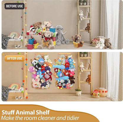 Stuffed Animal Storage Organizers,Plush Animals Holder,Hanging Plushie Zoo Hammock Net for Playroom Bedroom With Adjustable Length,Large,Upgraded (Natural Wood)