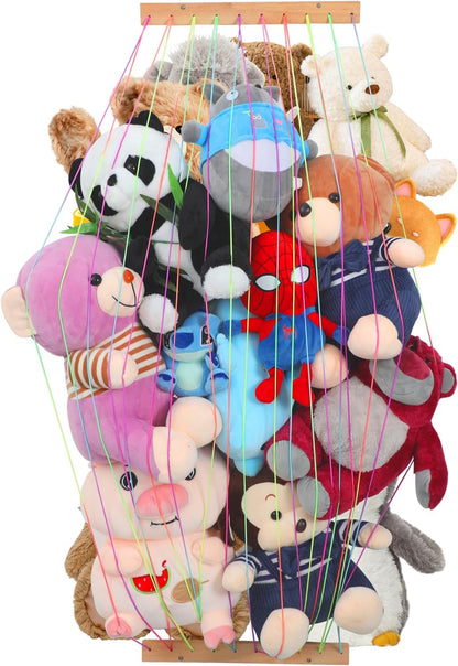 Stuffed Animal Storage Organizers,Plush Animals Holder,Hanging Plushie Zoo Hammock Net for Playroom Bedroom With Adjustable Length,Large,Upgraded (Natural Wood)