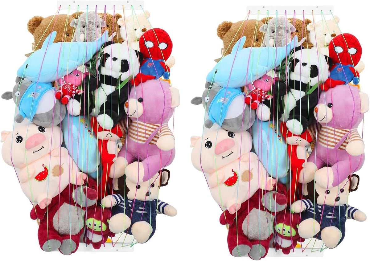 Stuffed Animal Storage Organizers,Plush Animals Holder,Hanging Plushie Zoo Hammock Net for Playroom Bedroom With Adjustable Length,Large,Upgraded (Natural Wood)